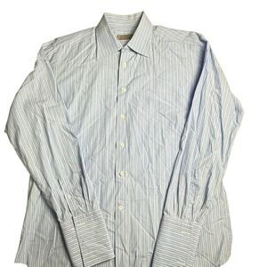 Canali 1934 Mens Striped Dress Shirt Blue White French Cuff Made in Italy 43-17